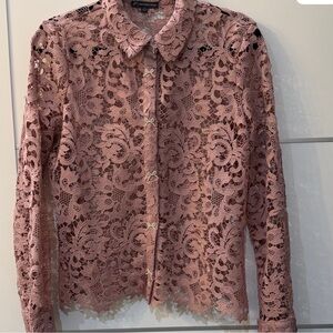 Adrienne Papell blouse Elegant Lace Button-Up Blouse - Pink